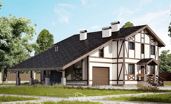 250-002-Л Проект двухэтажного дома с мансардным этажом и гаражом, красивый домик из кирпича Йошкар-Ола | Проекты домов от House Expert