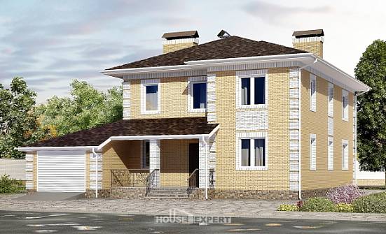 220-006-Л Проект двухэтажного дома и гаражом, классический коттедж из керамзитобетонных блоков Волжск | Проекты домов от House Expert