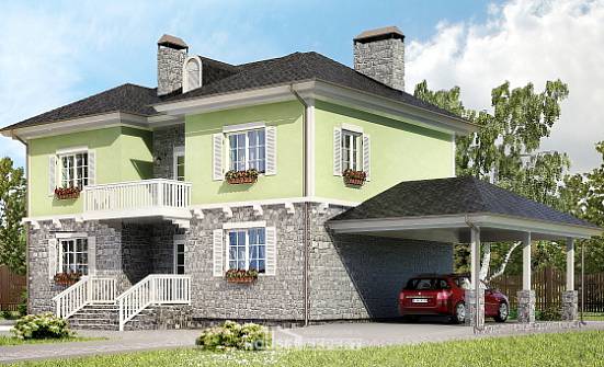 155-006-П Проект двухэтажного дома и гаражом, экономичный коттедж из поризованных блоков Волжск | Проекты домов от House Expert