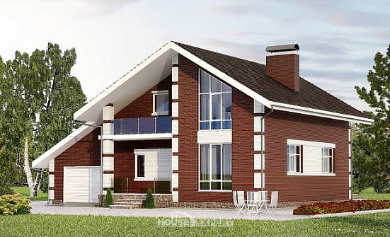 180-001-Л Проект двухэтажного дома с мансардным этажом, гараж, доступный домик из поризованных блоков Волжск | Проекты домов от House Expert