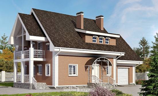 185-003-П Проект двухэтажного дома с мансардой, гараж, средний домик из арболита Волжск | Проекты домов от House Expert