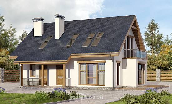 155-012-П Проект двухэтажного дома с мансардным этажом, скромный дом из газобетона Йошкар-Ола | Проекты домов от House Expert