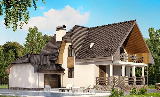 150-001-Л Проект двухэтажного дома с мансардой и гаражом, бюджетный коттедж из керамзитобетонных блоков Волжск | Проекты домов от House Expert
