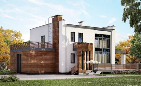 220-003-П Проект двухэтажного дома и гаражом, классический коттедж из бризолита Волжск | Проекты домов от House Expert