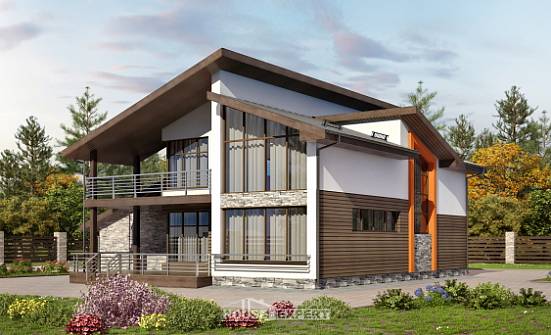 200-010-П Проект двухэтажного дома с мансардой, гараж, средний коттедж из арболита Йошкар-Ола | Проекты домов от House Expert