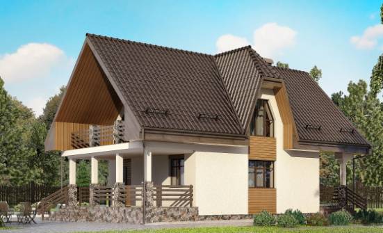 150-001-Л Проект двухэтажного дома с мансардой и гаражом, бюджетный коттедж из керамзитобетонных блоков Волжск | Проекты домов от House Expert