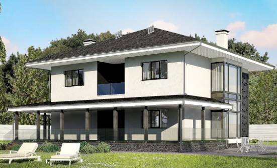 245-002-П Проект двухэтажного дома и гаражом, красивый коттедж из пеноблока Волжск | Проекты домов от House Expert