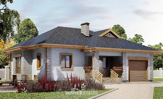 130-006-П Проект одноэтажного дома, гараж, уютный загородный дом из теплоблока Волжск | Проекты домов от House Expert