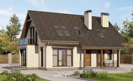 155-012-Л Проект двухэтажного дома мансардой, недорогой загородный дом из газобетона Волжск | Проекты домов от House Expert