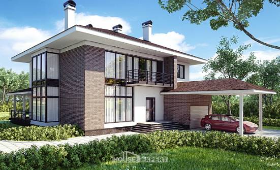 340-001-П Проект двухэтажного дома и гаражом, современный дом из кирпича Волжск | Проекты домов от House Expert