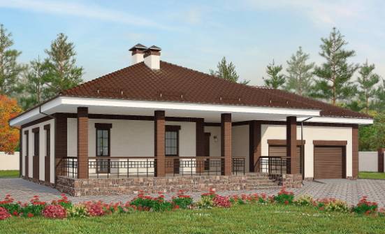 160-015-П Проект одноэтажного дома, гараж, экономичный дом из блока Волжск | Проекты одноэтажных домов от House Expert