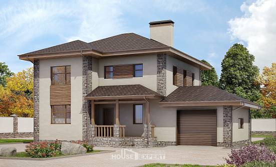 185-004-П Проект двухэтажного дома, гараж, красивый дом из арболита Волжск | Проекты домов от House Expert