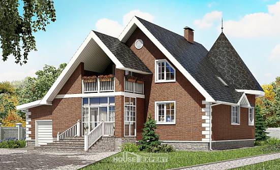 220-002-Л Проект двухэтажного дома с мансардой и гаражом, классический домик из керамзитобетонных блоков Йошкар-Ола | Проекты домов от House Expert