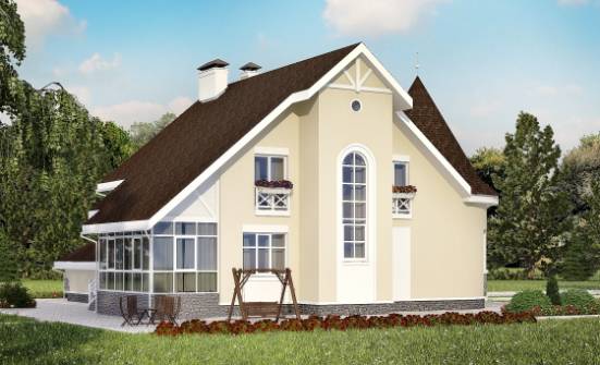 275-001-Л Проект двухэтажного дома мансардой и гаражом, современный коттедж из кирпича Волжск | Проекты домов от House Expert