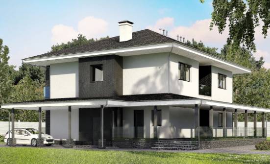 245-002-П Проект двухэтажного дома и гаражом, красивый коттедж из пеноблока Волжск | Проекты домов от House Expert