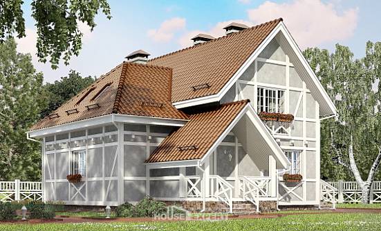 160-003-Л Проект двухэтажного дома с мансардой, компактный дом из бризолита Йошкар-Ола | Проекты домов от House Expert