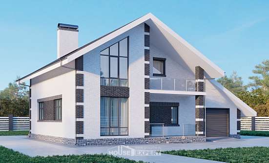 190-008-П Проект двухэтажного дома мансардный этаж, гараж, современный домик из бризолита Волжск | Проекты домов от House Expert