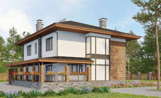 305-001-П Проект двухэтажного дома и гаражом, огромный загородный дом из газосиликатных блоков Йошкар-Ола | Проекты домов от House Expert