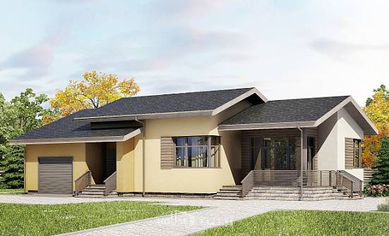 135-002-Л Проект одноэтажного дома и гаражом, бюджетный коттедж из керамзитобетонных блоков Йошкар-Ола | Проекты домов от House Expert