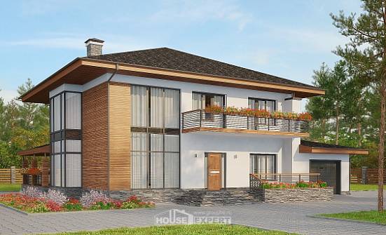 305-001-П Проект двухэтажного дома и гаражом, огромный загородный дом из газосиликатных блоков Йошкар-Ола | Проекты домов от House Expert