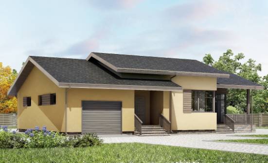 135-002-Л Проект одноэтажного дома и гаражом, бюджетный коттедж из керамзитобетонных блоков Йошкар-Ола | Проекты домов от House Expert