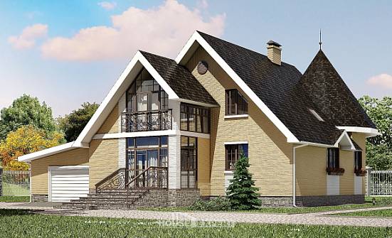 250-001-Л Проект двухэтажного дома мансардой и гаражом, красивый коттедж из твинблока Волжск | Проекты домов от House Expert