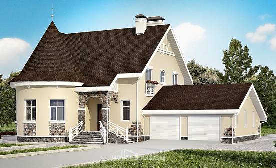 275-001-Л Проект двухэтажного дома мансардой и гаражом, современный коттедж из кирпича Волжск | Проекты домов от House Expert