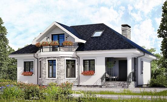 150-008-П Проект двухэтажного дома с мансардой, скромный коттедж из твинблока Волжск | Проекты домов от House Expert