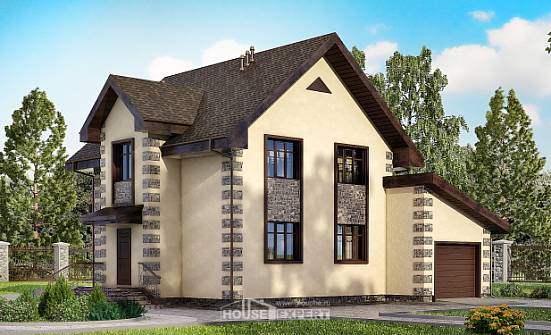 160-004-П Проект двухэтажного дома, гараж, компактный коттедж из пеноблока Волжск | Проекты домов от House Expert