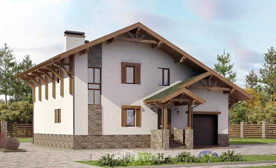 190-007-П Проект двухэтажного дома с мансардным этажом, гараж, простой загородный дом из кирпича Волжск | Проекты домов от House Expert