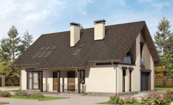 185-005-Л Проект двухэтажного дома мансардой и гаражом, просторный дом из бризолита Волжск | Проекты домов от House Expert