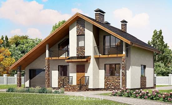 180-008-Л Проект двухэтажного дома с мансардным этажом, гараж, простой домик из поризованных блоков Волжск | Проекты домов от House Expert