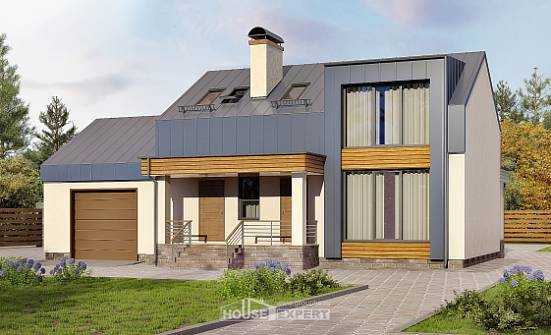 150-015-П Проект двухэтажного дома с мансардой и гаражом, уютный загородный дом из блока Йошкар-Ола | Проекты домов от House Expert