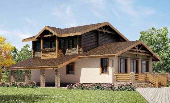 170-004-П Проект двухэтажного дома с мансардным этажом и гаражом, простой загородный дом из бризолита из бревен Волжск | Проекты домов от House Expert