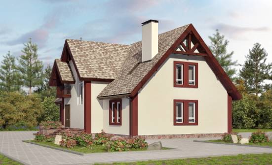 300-008-Л Проект двухэтажного дома с мансардой, гараж, уютный домик из газобетона Волжск | Проекты домов от House Expert