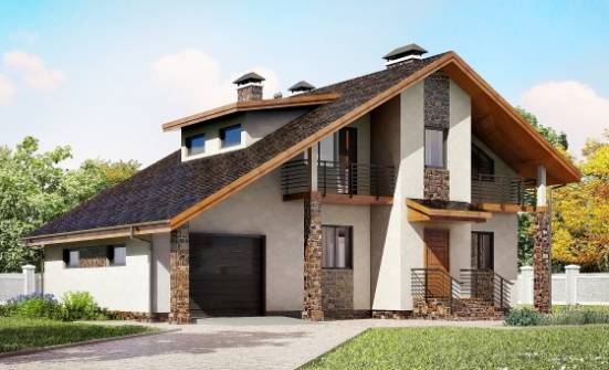 180-008-Л Проект двухэтажного дома с мансардным этажом, гараж, простой домик из поризованных блоков Волжск | Проекты домов от House Expert