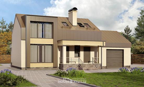 150-015-Л Проект двухэтажного дома с мансардным этажом, гараж, уютный дом из арболита Волжск | Проекты домов от House Expert