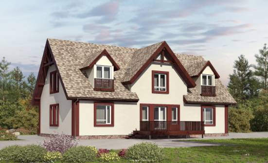 300-008-Л Проект двухэтажного дома с мансардой, гараж, уютный домик из газобетона Волжск | Проекты домов от House Expert