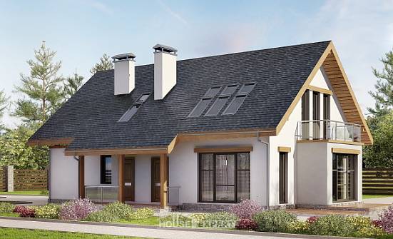 185-005-П Проект двухэтажного дома с мансардой и гаражом, современный загородный дом из газобетона Волжск | Проекты домов от House Expert