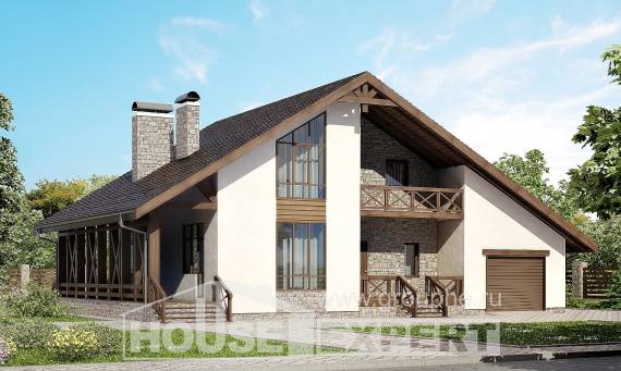 265-001-П Проект двухэтажного дома с мансардой и гаражом, классический коттедж из пеноблока, Йошкар-Ола