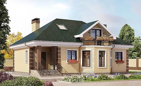 150-013-Л Проект двухэтажного дома с мансардным этажом, компактный дом из кирпича, Волжск