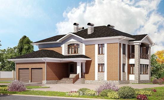 520-002-Л Проект трехэтажного дома и гаражом, современный загородный дом из теплоблока, Волжск
