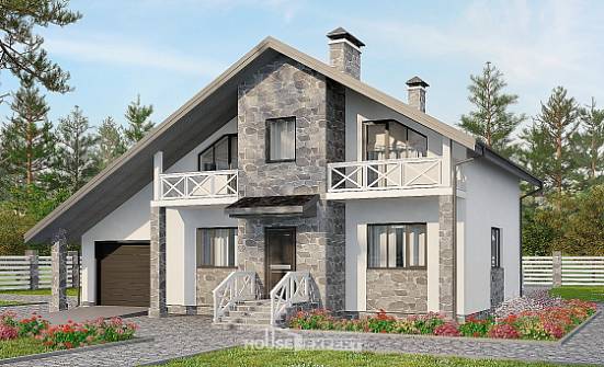 180-017-Л Проект двухэтажного дома мансардой и гаражом, уютный коттедж из арболита, Йошкар-Ола