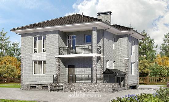 275-004-П Проект трехэтажного дома, гараж, классический загородный дом из кирпича, Йошкар-Ола